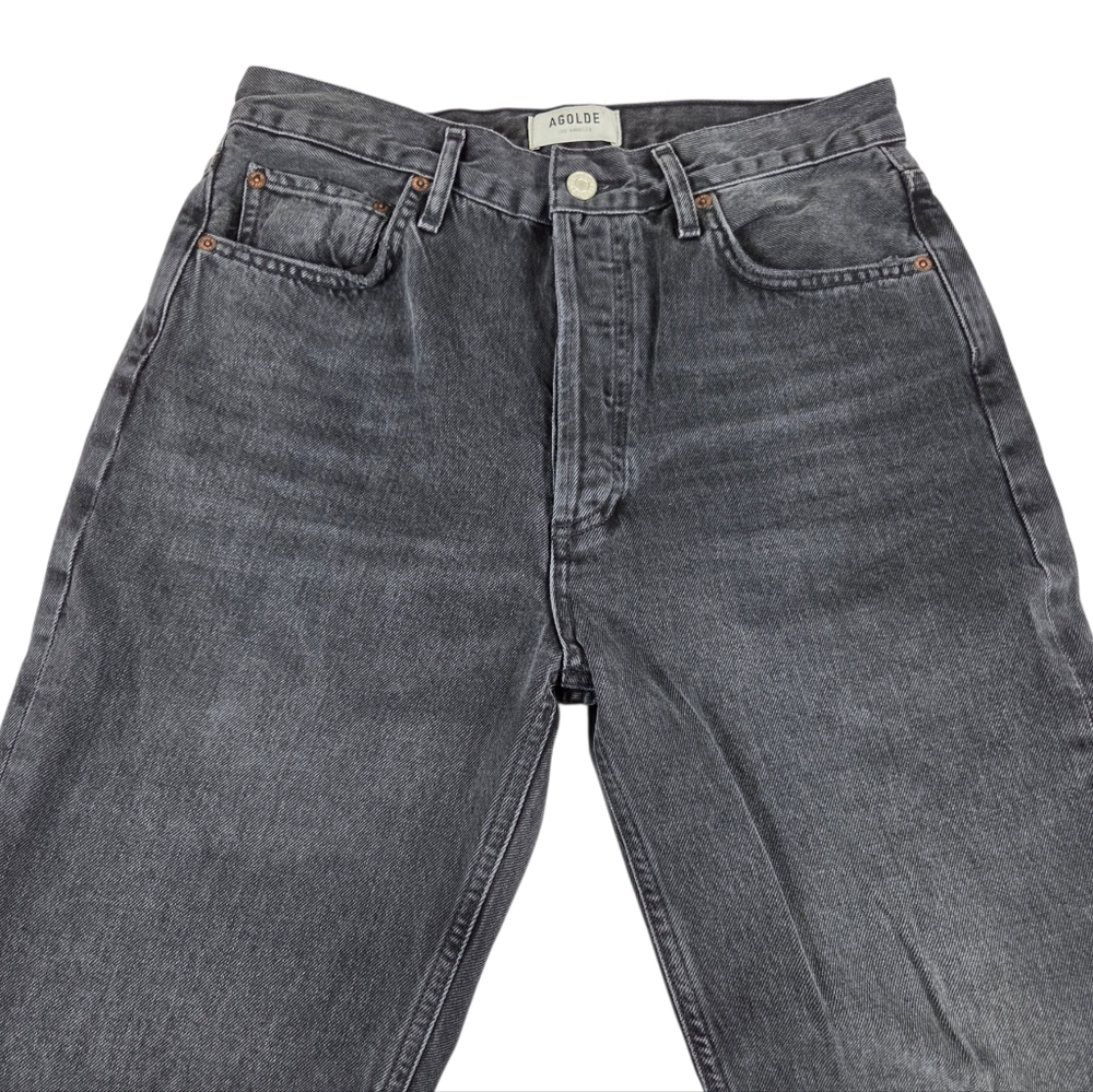 AGOLDE Riley High Rise Straight Crop Jeans Black Button Fly Size 28 - Picture 3 of 14